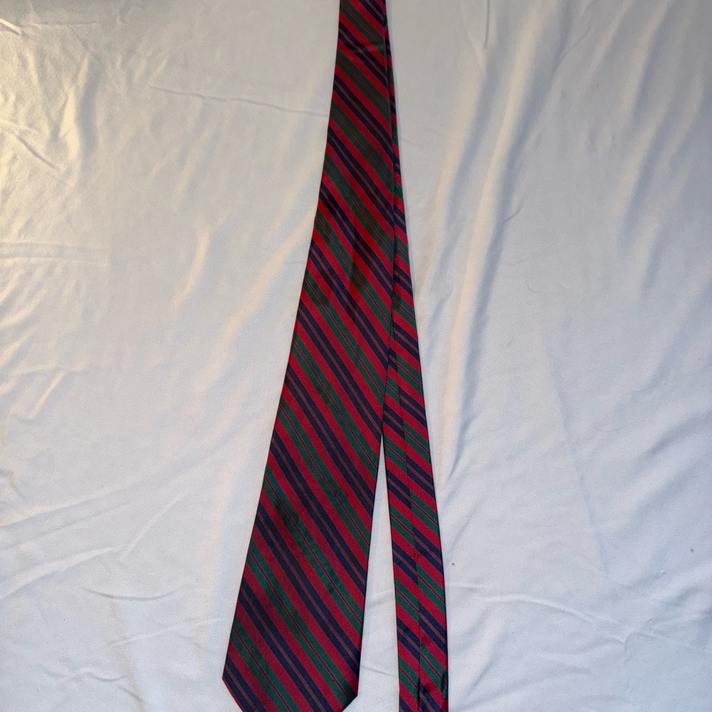 Van Heusen Classic Red and Green Striped Tie, 100% silk